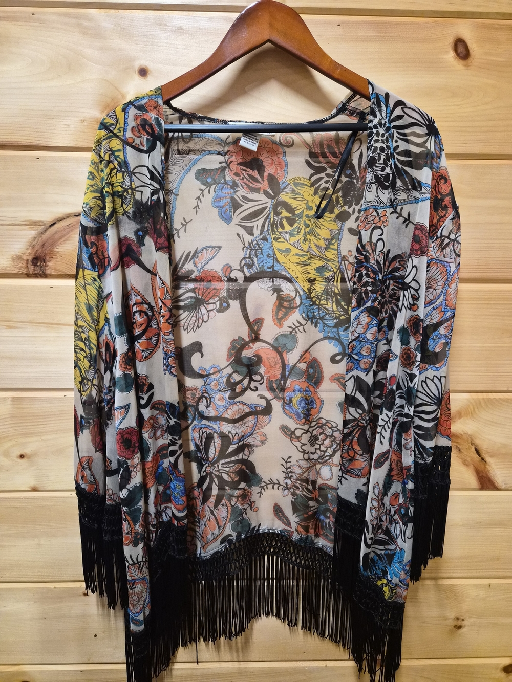 Sans Souci Lightweight Floral Fringe Kimono Cardigan - Multi
